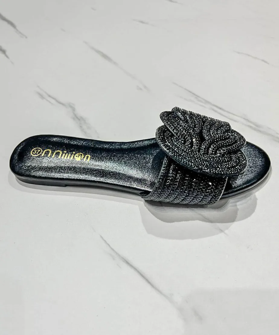 2024 Summer Boutique Fashion Green Slide Sandals Zircon KJ073