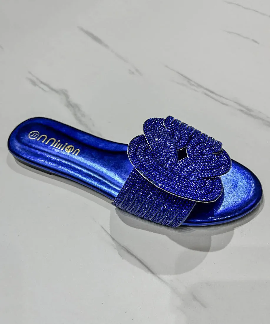 T Strap Sandals 2024 Summer Boutique Fashion Green Slide Sandals Zircon KJ073