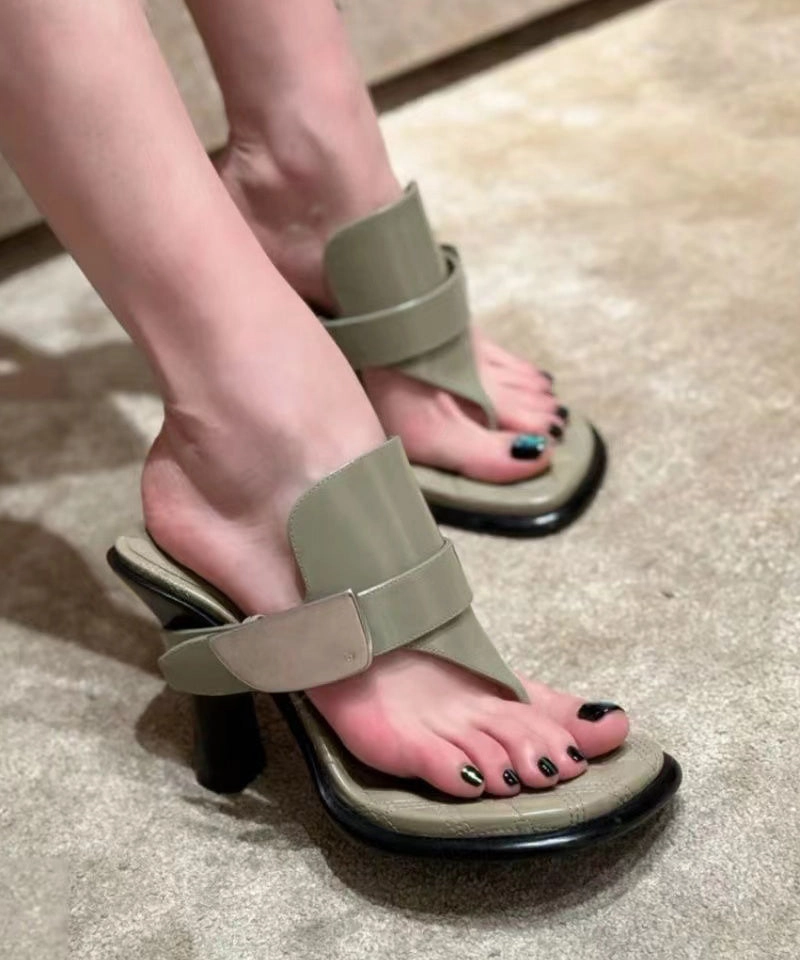 Slip Ons Slip On Loafers Slip On Sneakers Slip On 2024 Splicing High Heel Flip Flops Green Faux Leather WT008