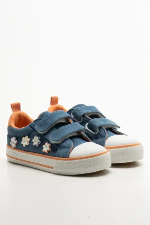 3D Flower Trim Denim Sneakers Blue Running Shoes Ultra