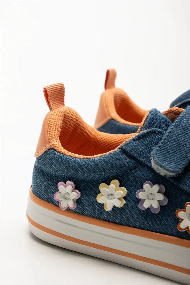 Trail Vs Running Shoes 3D Flower Trim Denim Sneakers Blue