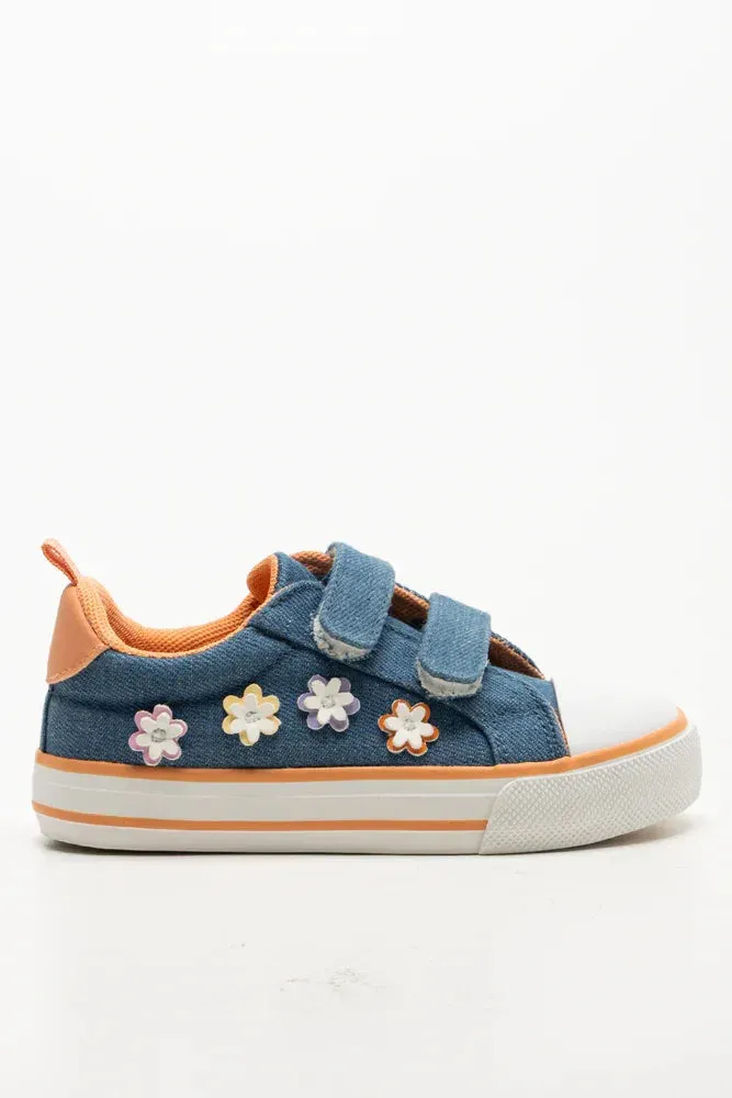 3D Flower Trim Denim Sneakers Blue Good Running Shoes For Cross Country