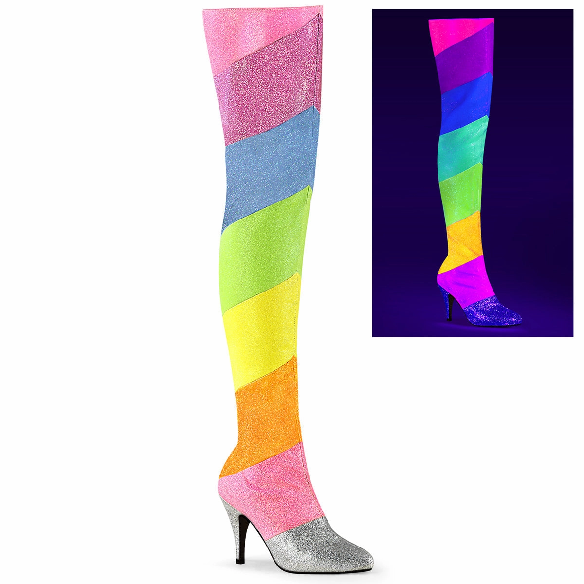 Waterproof Moto Boots 4 Inch Heel DREAM-3012RBG Rainbow Glitter