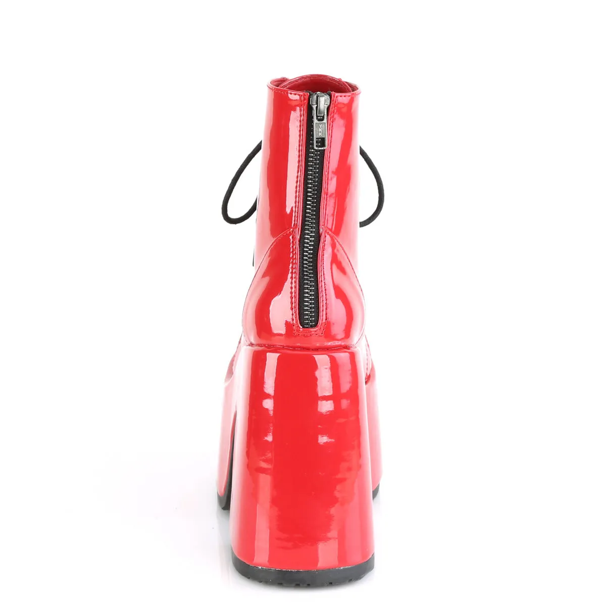 5 Inch Chunky Heel CAMEL-203 Red Patent Ankle Wedge Boots