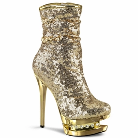 Most Comfortable Waterproof Boots For Walking All Day 6 Inch Heel BLONDIE-R-1009 Gold Sequins