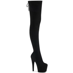 7 Inch Heel ADORE-3008 Black Stretch Faux Suede Comfortable Platform Boots