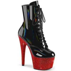7 Inch Heel BEJEWELED-1020-7 Black Holo Patent Red Rhinestone Courtney Boots