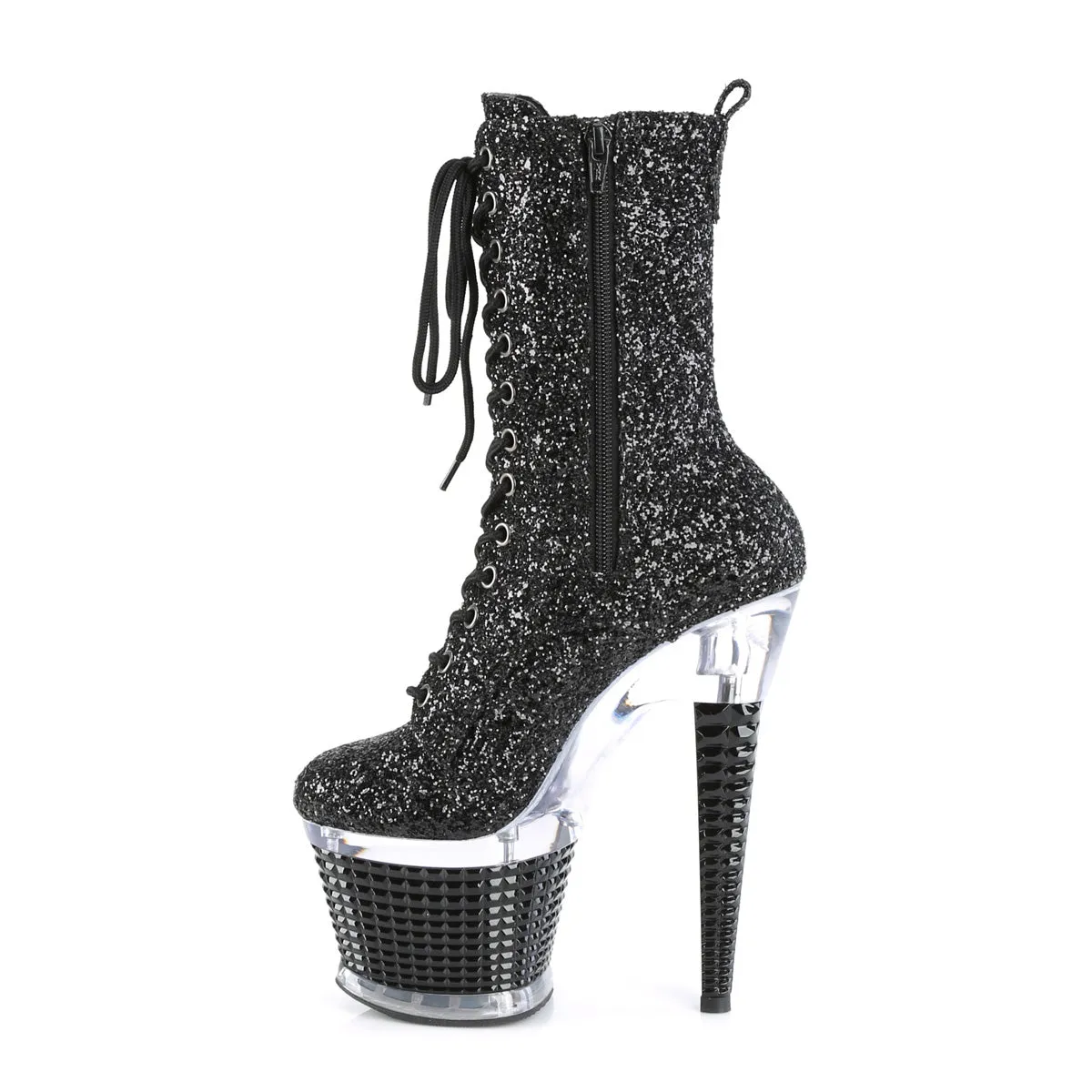 7 Inch Heel SPECTATOR-1040G Black Glitter Indian Biker Boots