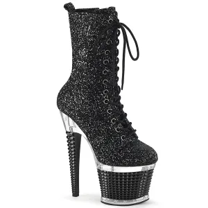 7 Inch Heel SPECTATOR-1040G Black Glitter Gothic Boots Knee High