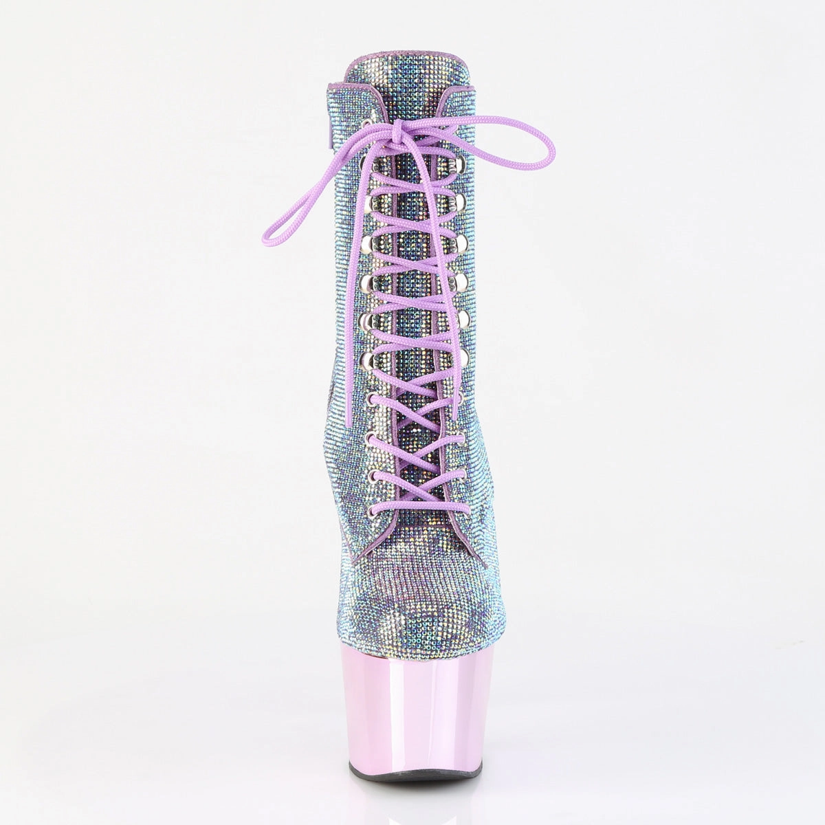 7 Inch Heel ADORE-1020CHRS Lavender Rhinestone Chunky Combat Boots