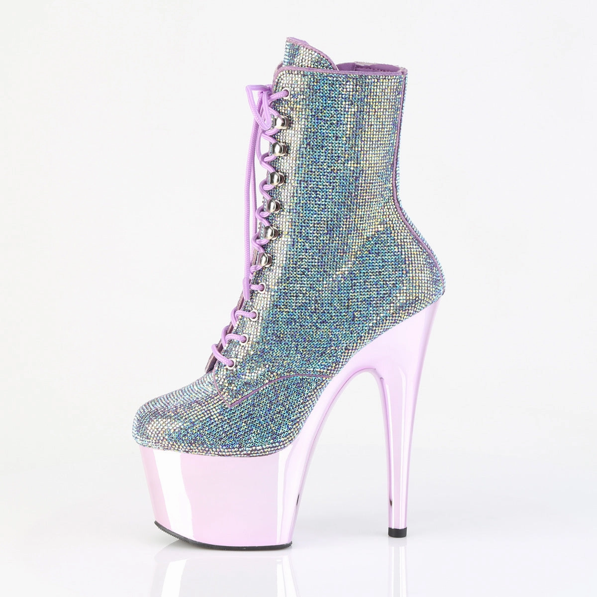 7 Inch Heel ADORE-1020CHRS Lavender Rhinestone Ankle Wedge Boots