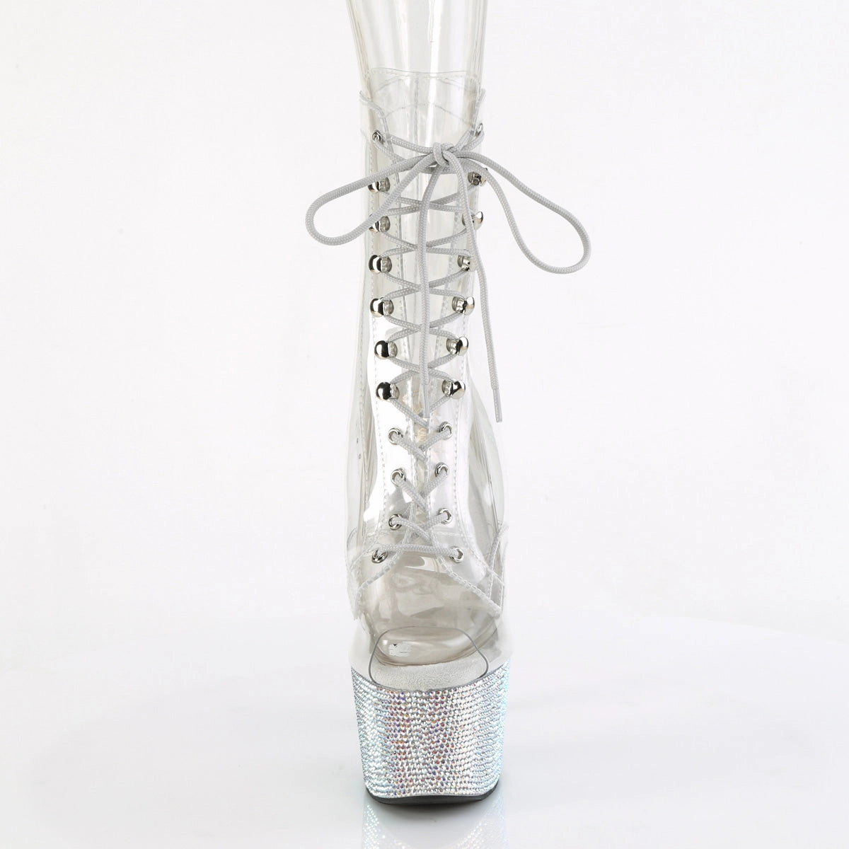 Toddler Combat Boots 7 Inch Heel BEJEWELED-1021C-7 Clear Rhinestone
