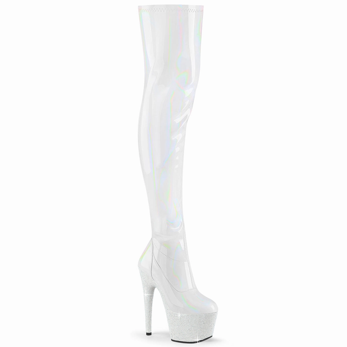 Moc Boots 7 Inch Heel BEJEWELED-3000-7 White Stretch Holo