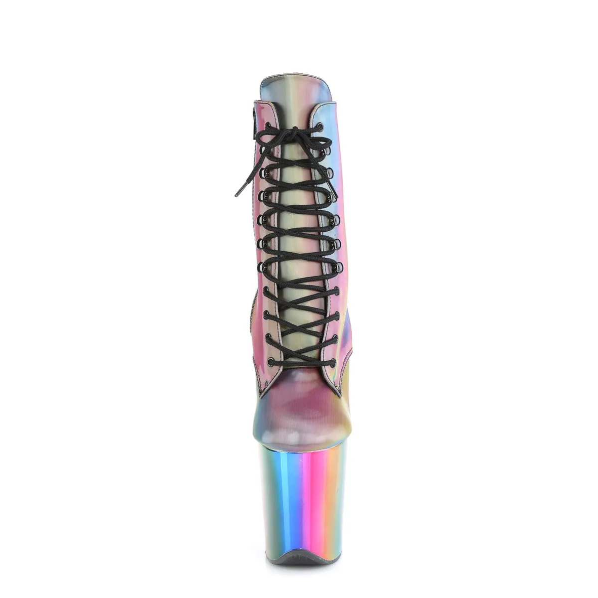 Furry Boots 8 Inch Heel FLAMINGO-1020RC Rainbow Reflective