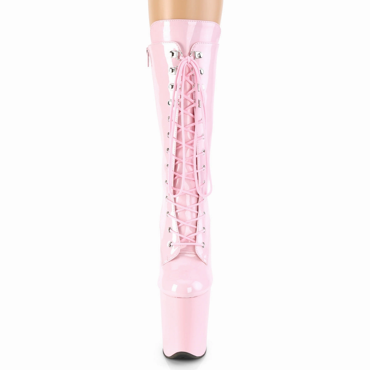 8 Inch Heel FLAMINGO-1050 Baby Pink Hobnailed Boots