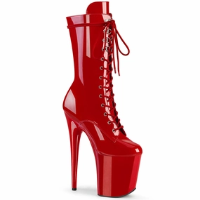 8 Inch Heel FLAMINGO-1050 Red Pat Boots With Ice Cleats