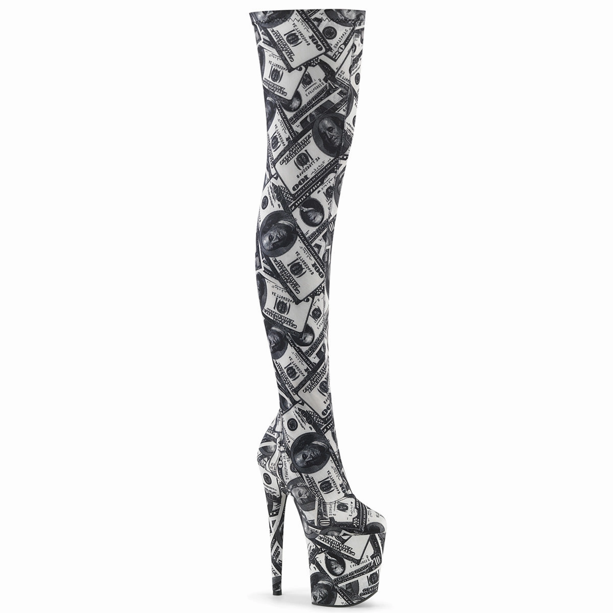 Boots Grey 8 Inch Heel FLAMINGO-3000DP Dollar Print Fabric