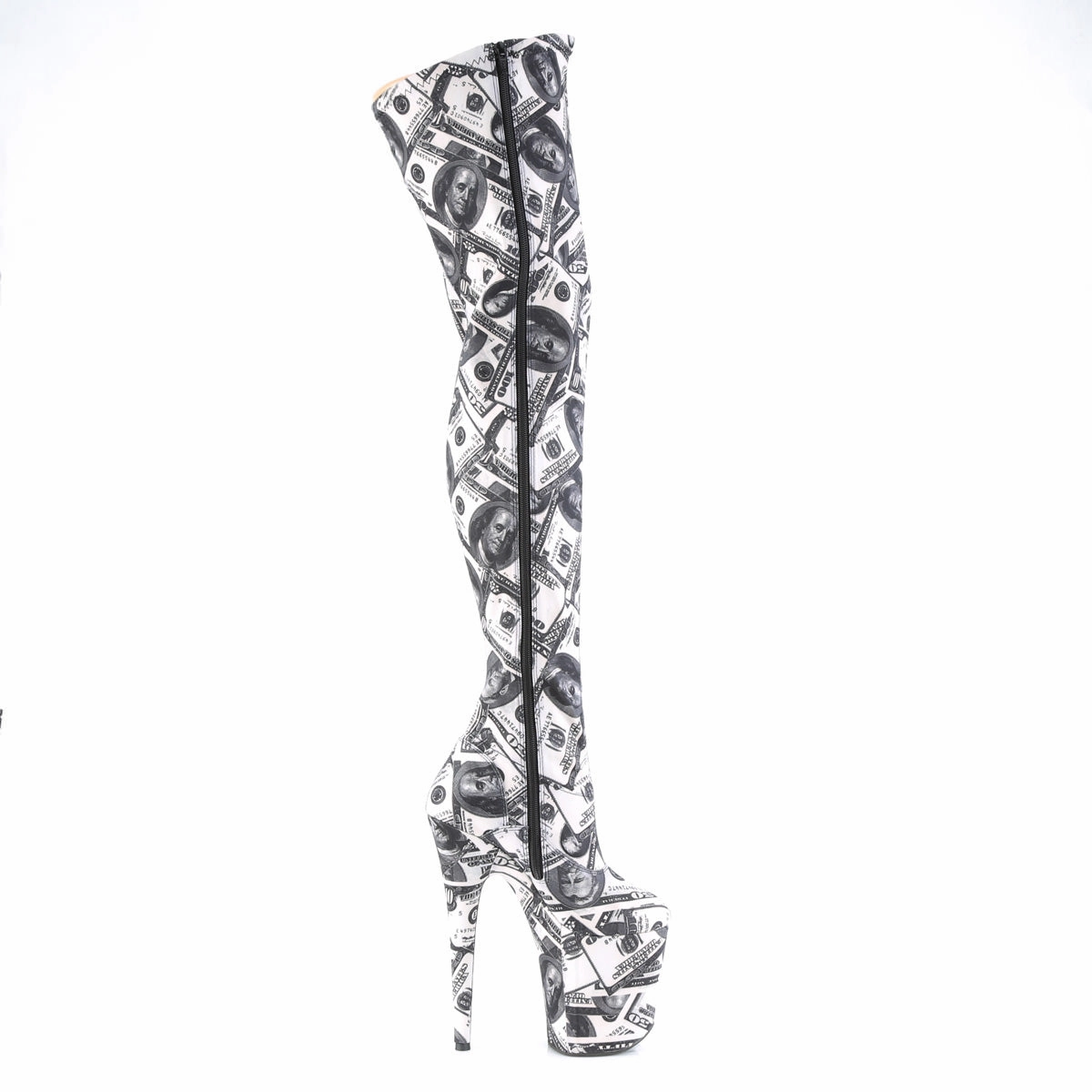 8 Inch Heel FLAMINGO-3000DP Dollar Print Fabric Square Toe Heeled Boots