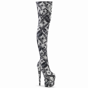 Real Fur Boots 8 Inch Heel FLAMINGO-3000DP Dollar Print Fabric