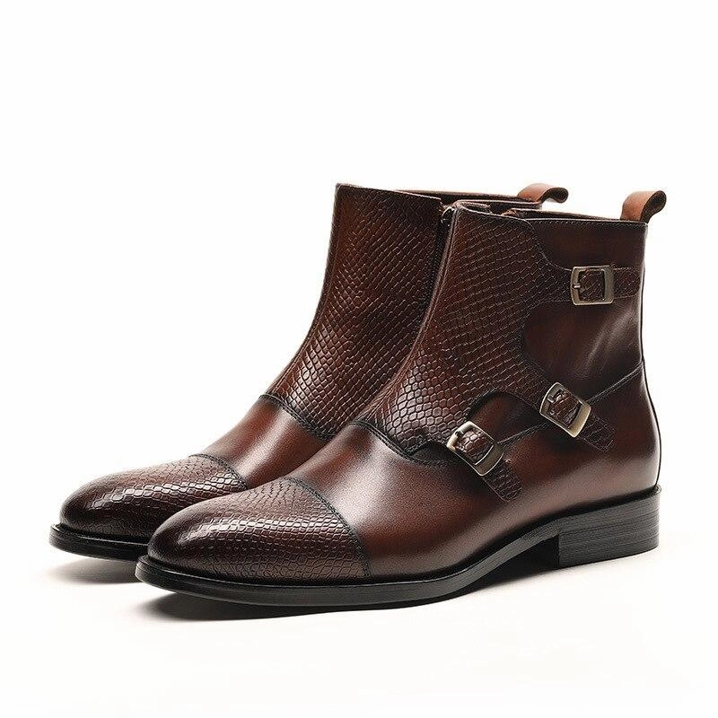 West Louis Grain Leather Boots With Buckles