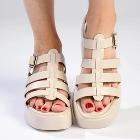 Embroidered Slip Ons Madison Jizelle Platform Sandals - Nude