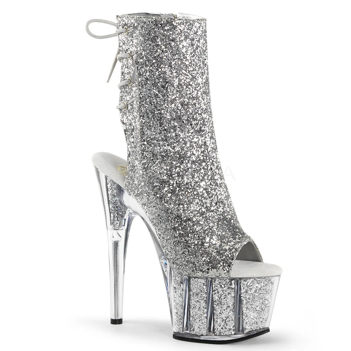 7 Inch Heel ADORE-1018G Silver Glitter Utility Boots