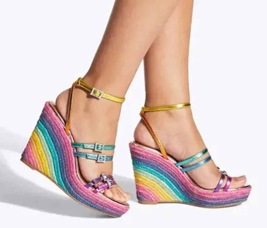 Poolside Sandals Rainbow Wedge Sandals Shoes