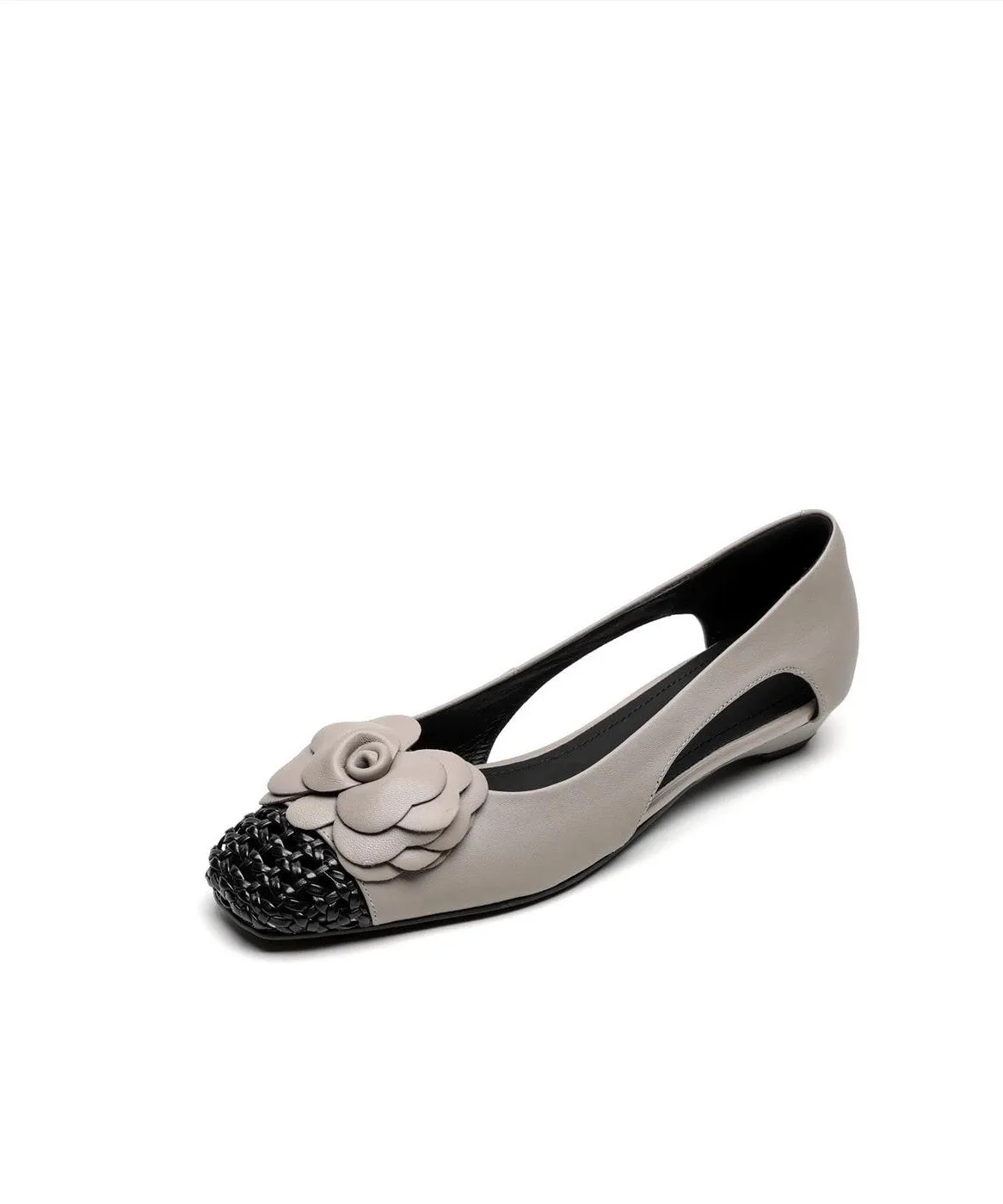 Women Shoes For Flat Splicing Cowhide Grey Soft Floral Leather