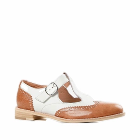 Sandals Adilette All Black Women's Belted Wings Leather Mary Jane (Brown/White)