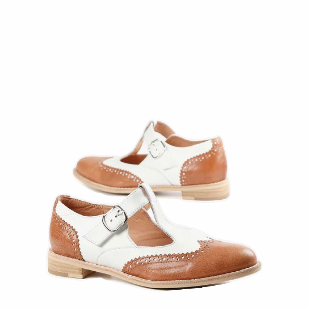 All Black Women's Belted Wings Leather Mary Jane (Brown/White) Hawaiian Sandals