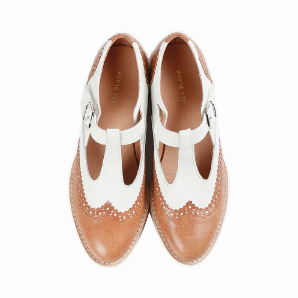 All Black Women's Belted Wings Leather Mary Jane (Brown/White) Sandals Montego Bay Jamaica