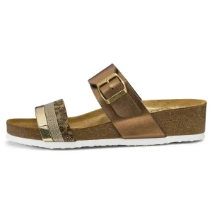 Ara Bonnie Gold/Leo/Bronze Cork Wedge Slide Sandal (Women's) Sandals Under