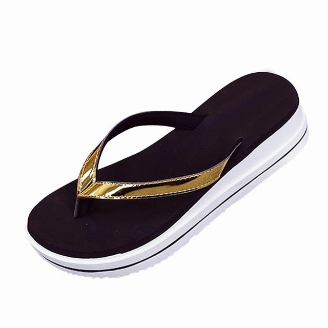 Gold Silver Flip Flops Beach Casual Shoes Flip Flops With Big Bows