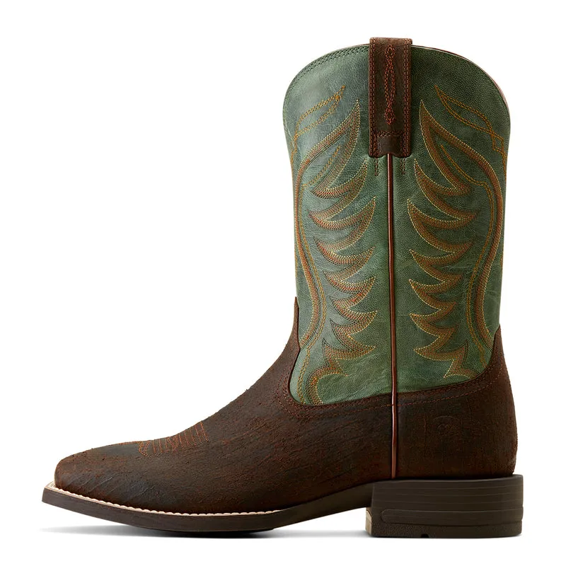 'Ariat' Men's 11" Amos Western Square Toe - Brown / Green 