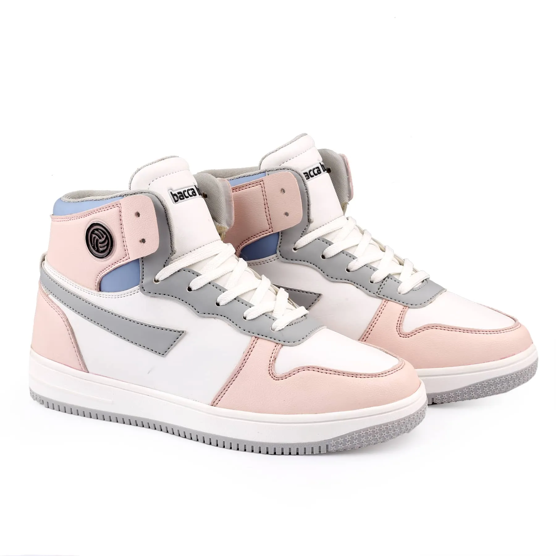 Bacca Bucci Femme High-Top Harmony SneakersElegant Pastel Blue and Pink Women's Lace-Ups Casual Leather Sneakers