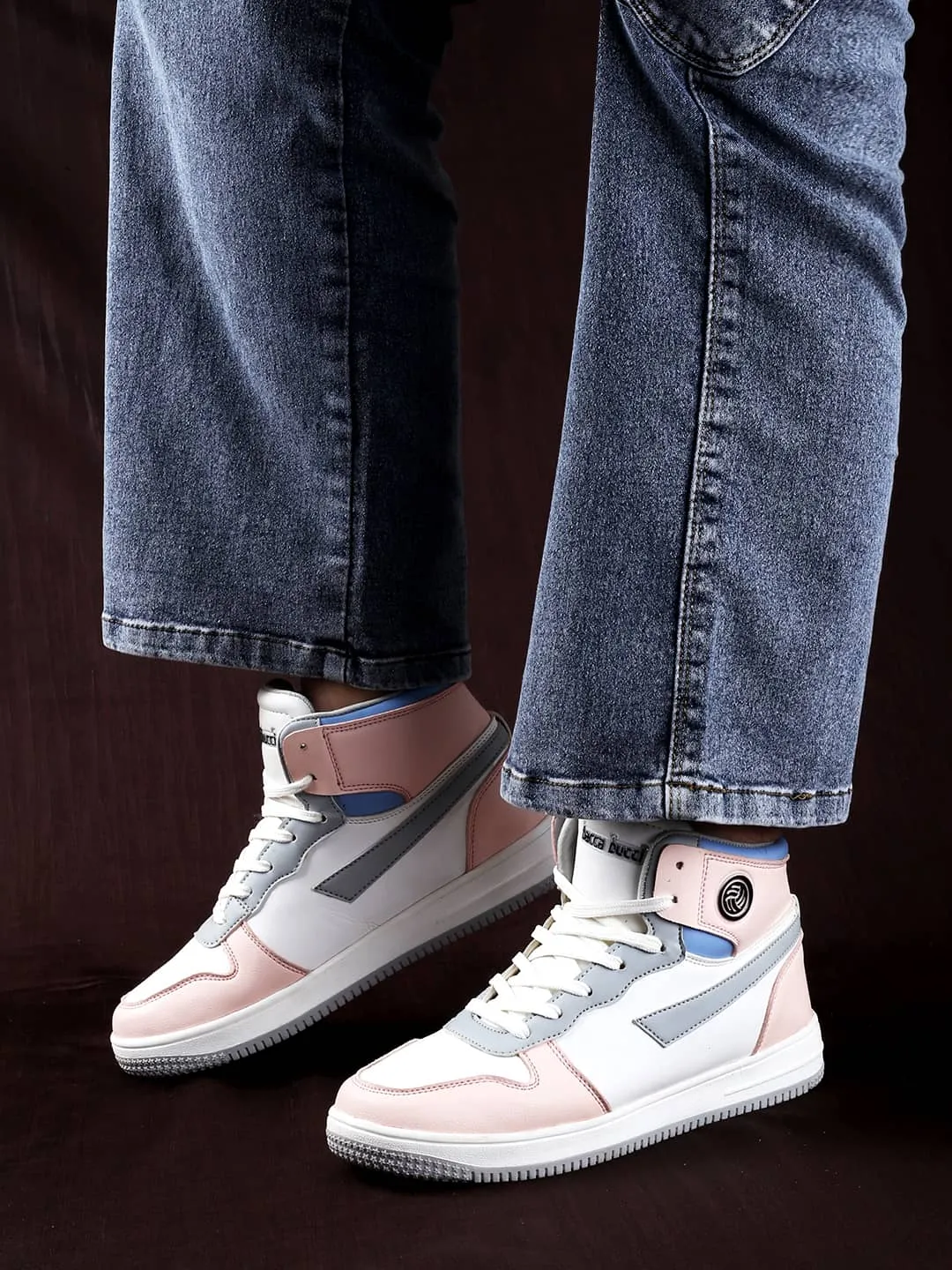 Sneakers Shoes Casual Bacca Bucci Femme High-Top Harmony SneakersElegant Pastel Blue and Pink Women's Lace-Ups