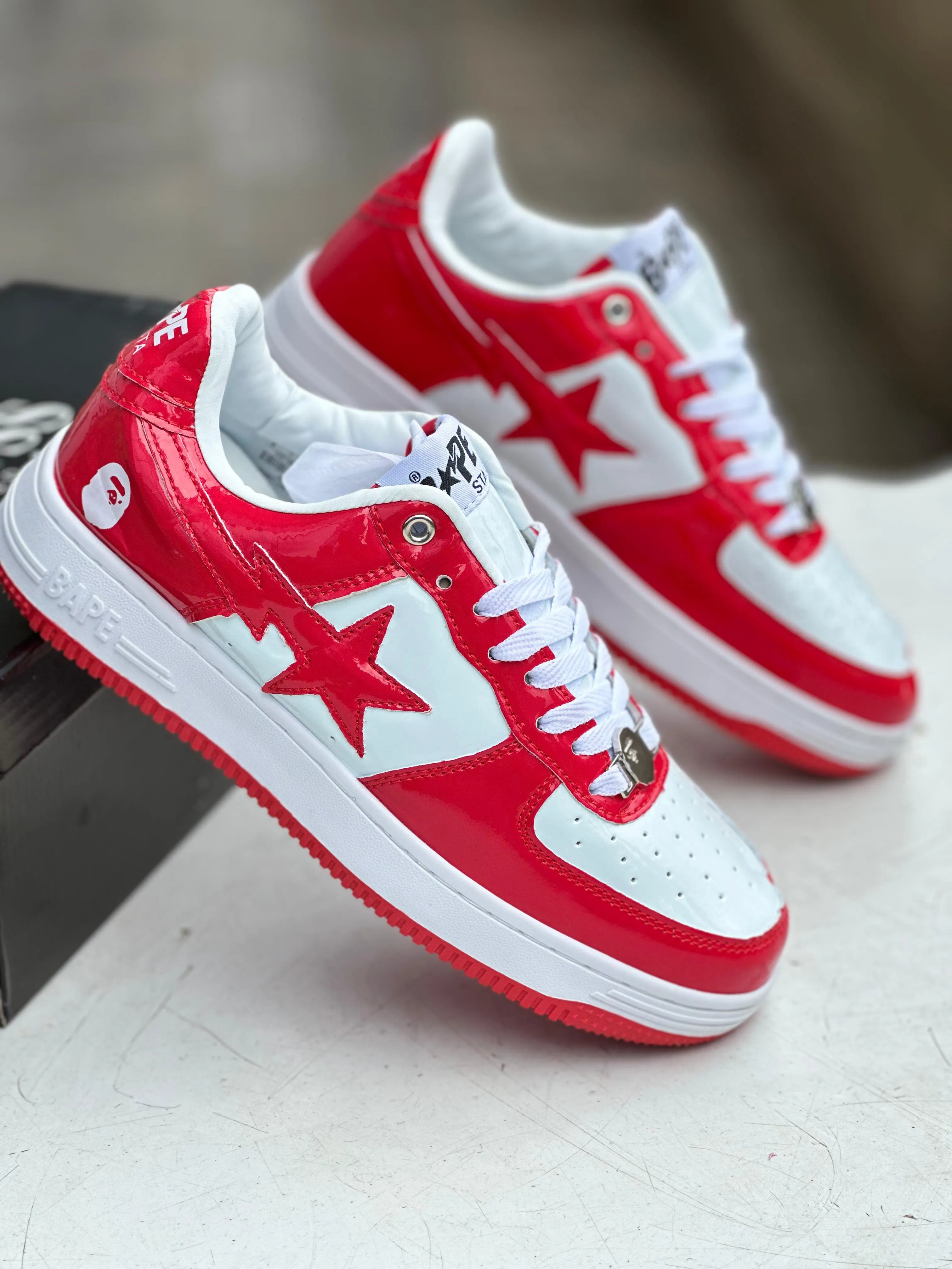 Valentine's Day Sneakers Bapesta Low  Red/White Patent Leather