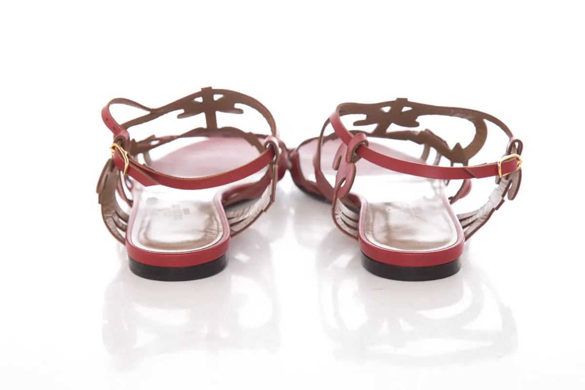 Herms Red Karlotta Sandals SZ 37.5 Small Heeled Sandals