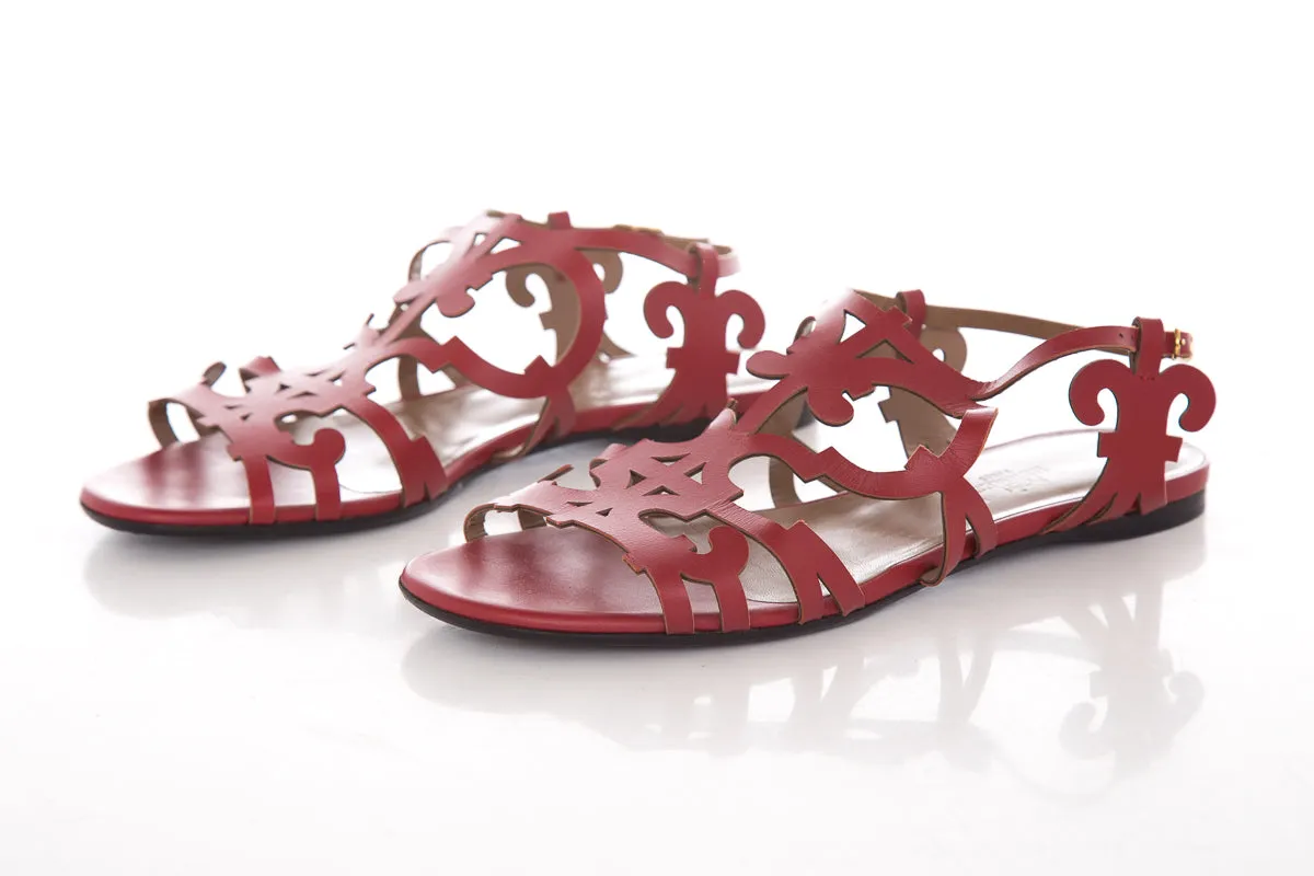 Dunnet Flower Buttersoft Leather Sandals Herms Red Karlotta Sandals SZ 37.5