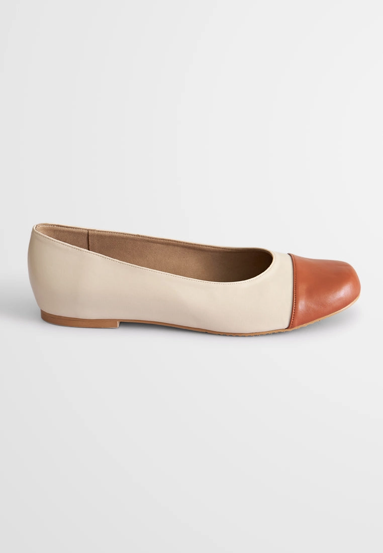 Flat Shoes With Strap Around Ankle Bernardine Colour Block Ballerina Flats - Brown