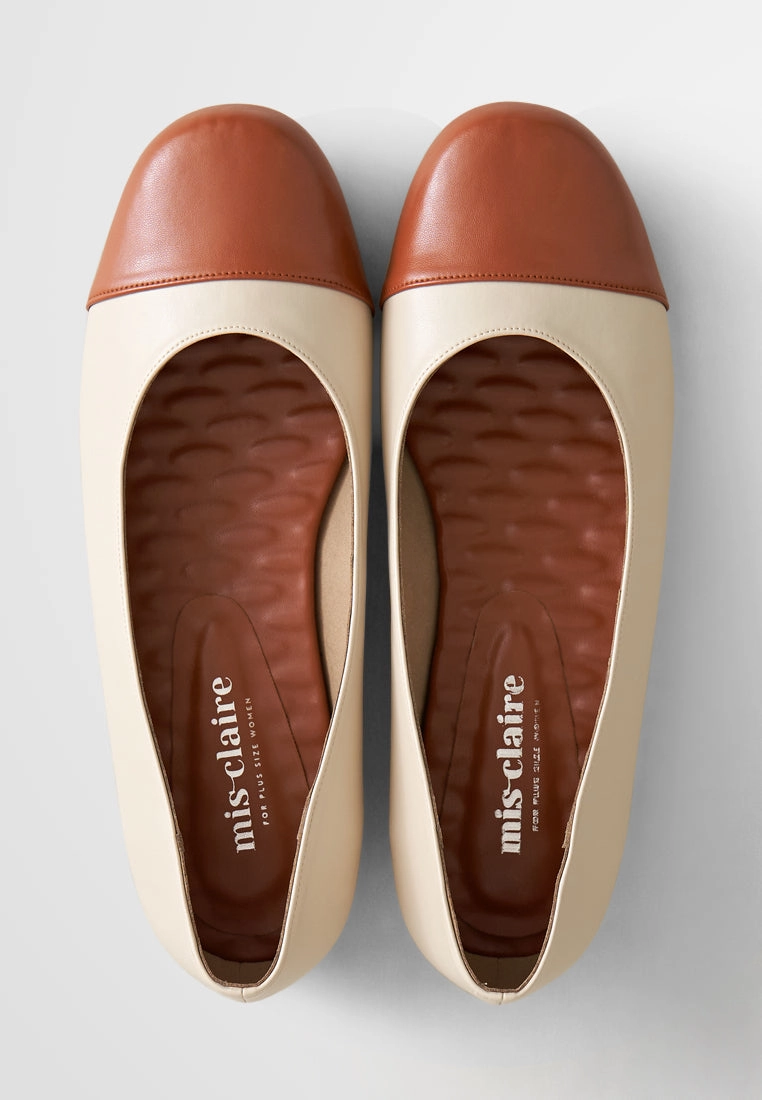 Bernardine Colour Block Ballerina Flats - Brown Retro Flat Shoes