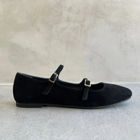 Ballerina Flats, Suede, Black Best Minimalist Shoes Flat Feet