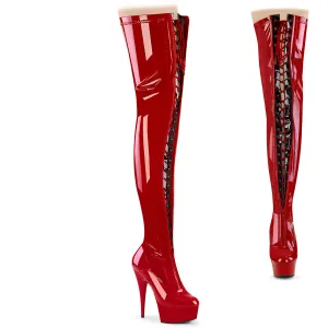 6 Inch Heel DELIGHT-3027 Red-Black Stretch Pat Waterproof And Insulated Boots