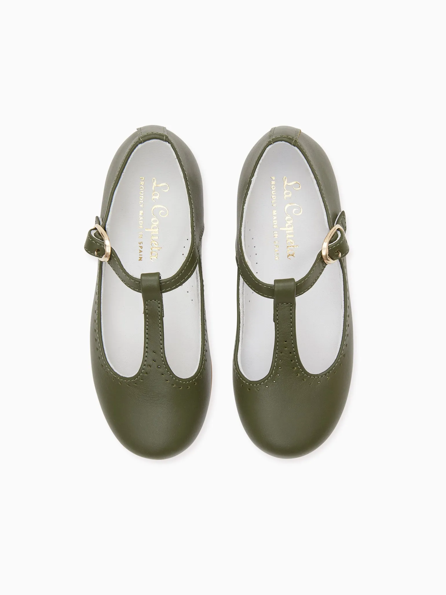 Bottle Green Leather Girl T-Bar Shoes Better Running Shoes