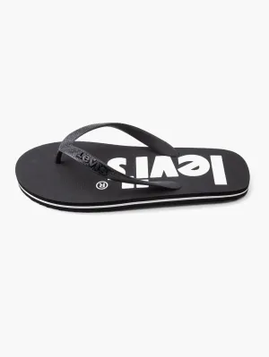 Slip On Sneakers With Good Arch Support Men's Black Debossed & Printed Logo Flip-Flops