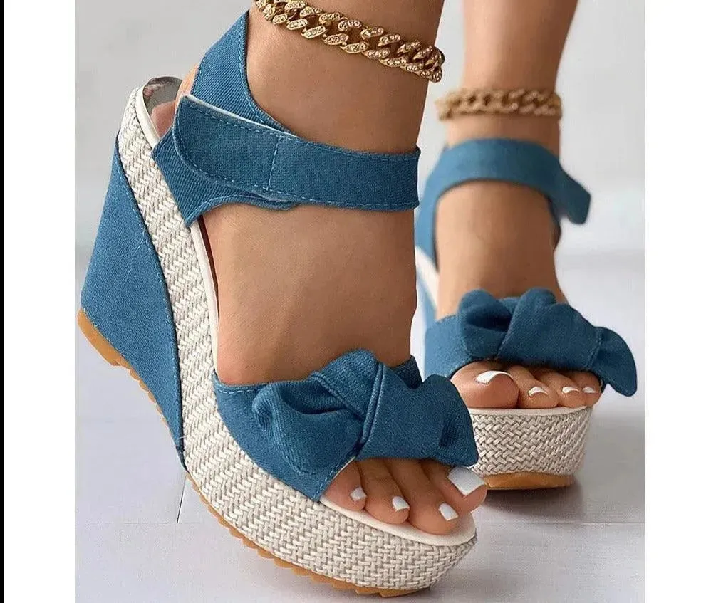 Wedge Heel Peep Toe Sandals Bowtie Wedge Sandal Shoes