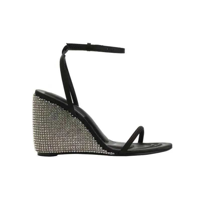 Supportive Walking Sandals Strap Wedge Sandals - Rhinestones