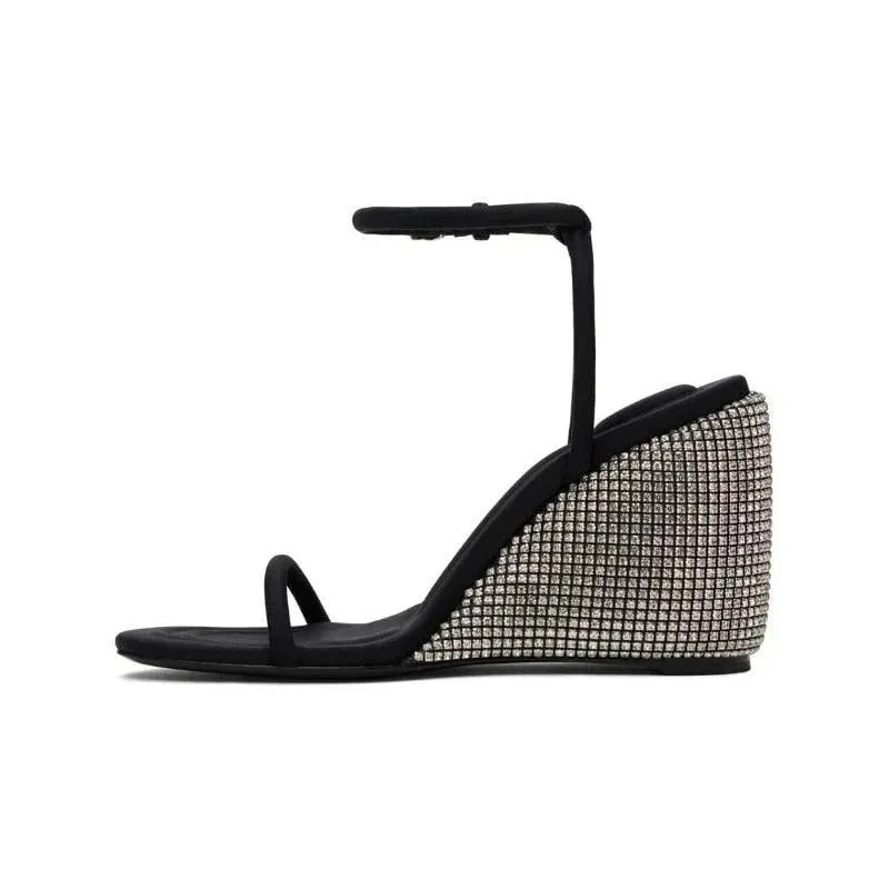 Strap Wedge Sandals - Rhinestones Sandals Membership Levels