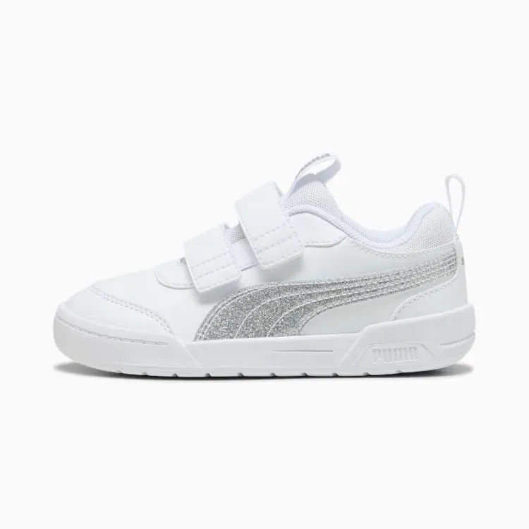 Top Running Sneakers Puma Kid's Multiflex Hook N' Loop White/Silver Sneaker Shoes