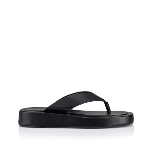 Bouncer II Flatform Thongs - Black Smooth Flip Flops By Animal